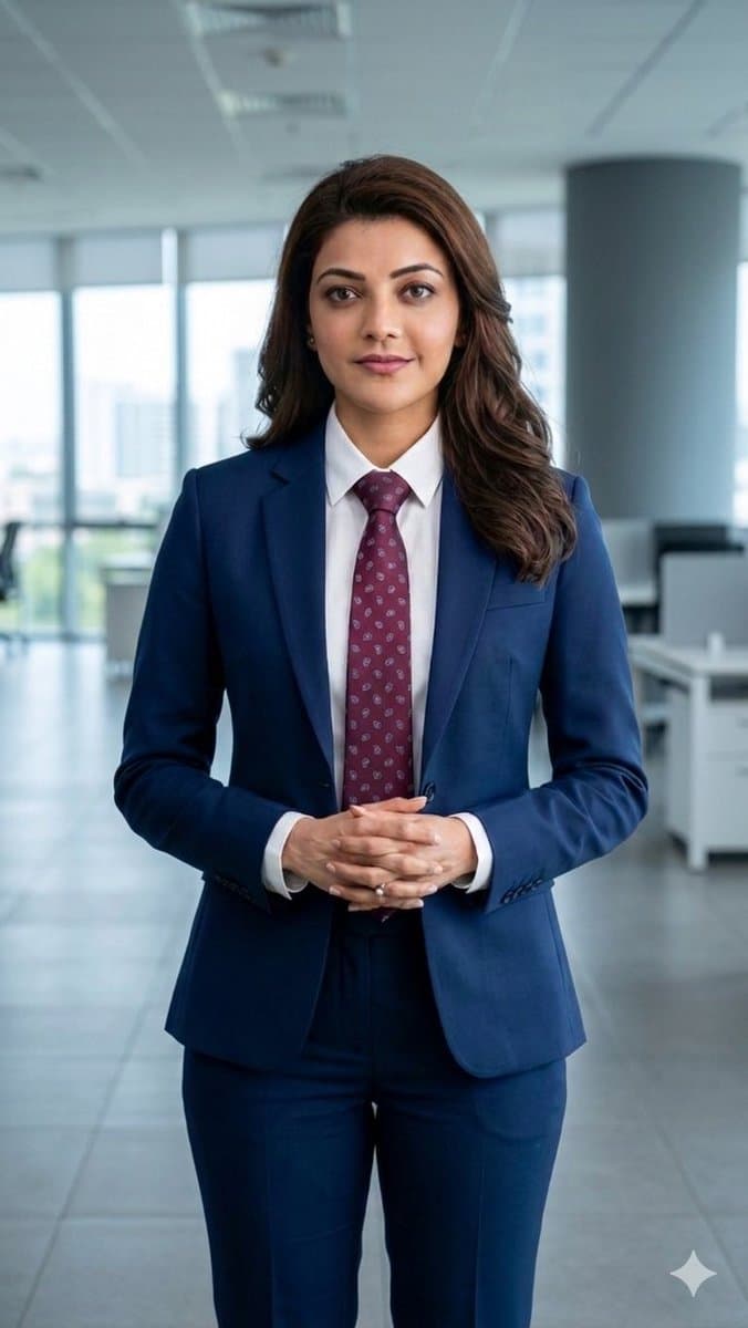 Business Woman in Navy Suit Portrait — example 1