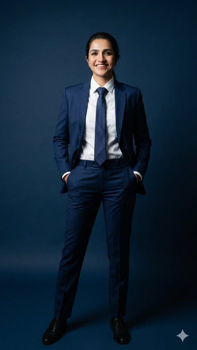 Business Woman in Navy Suit Portrait — example 2