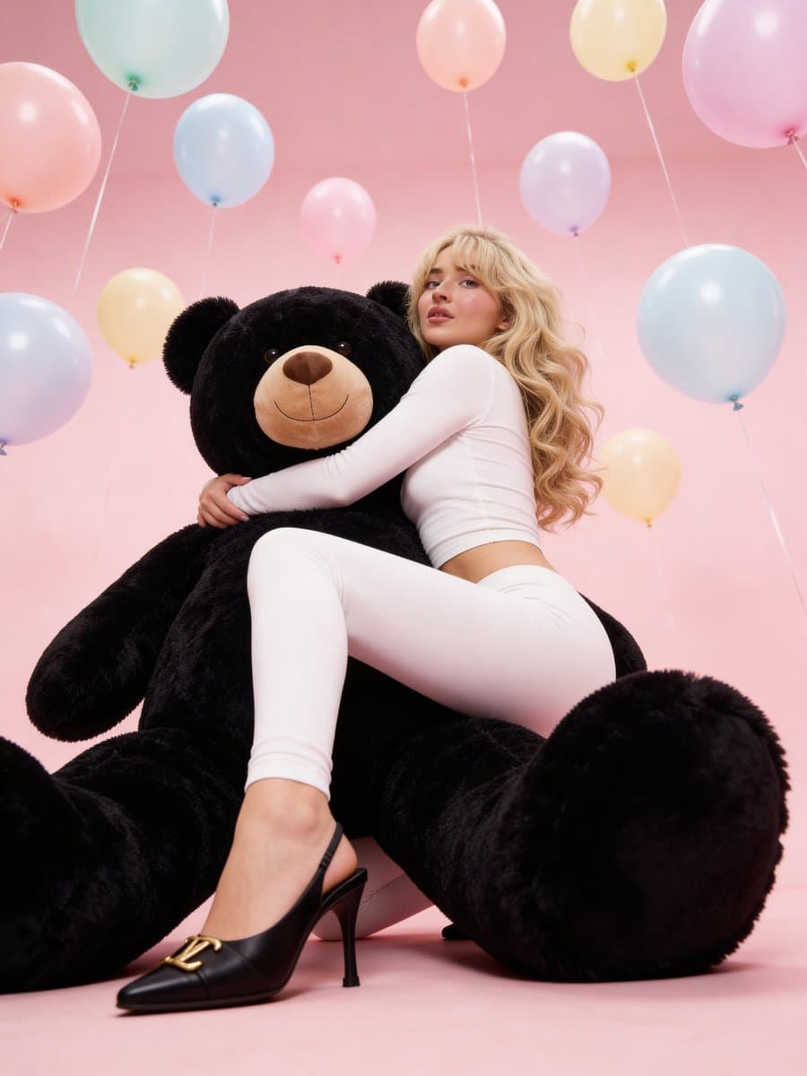 Y2K Glamour Editorial of Sabrina Carpenter with Teddy Bear — example 1