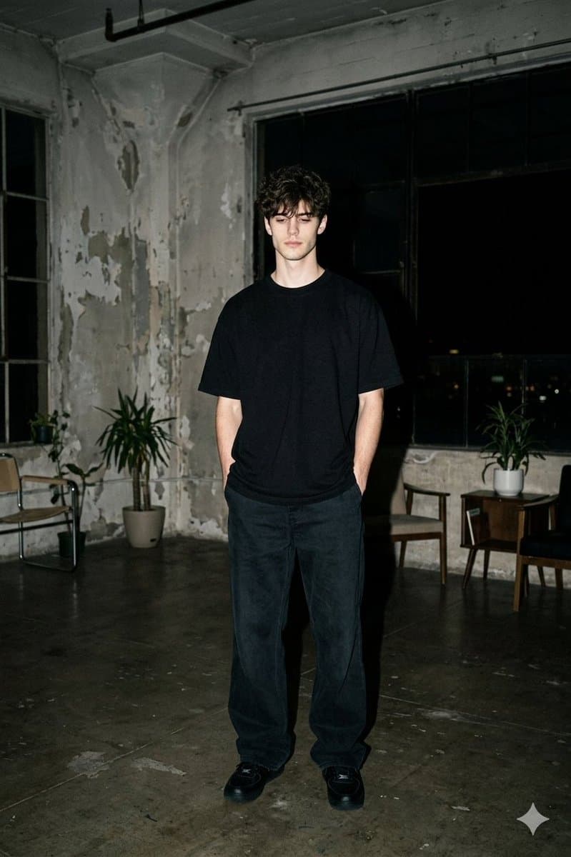Nighttime Industrial Loft Fashion Shot (35mm Film Aesthetic) — example 1