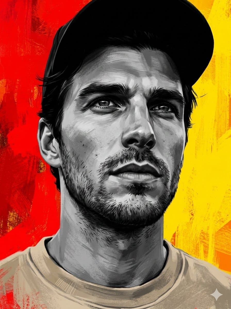 Dramatic Grayscale Portrait with Abstract Background — example 1