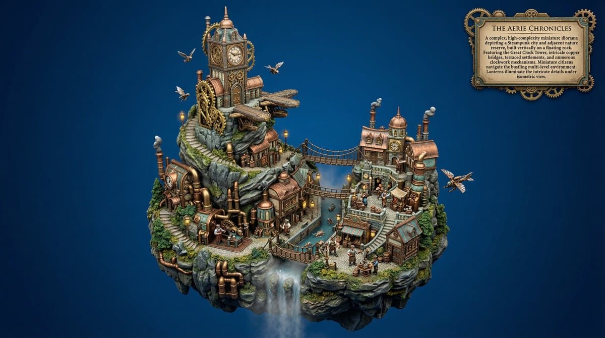 Procedural Whimsical Mono-Punk Floating Diorama Generator — example 1
