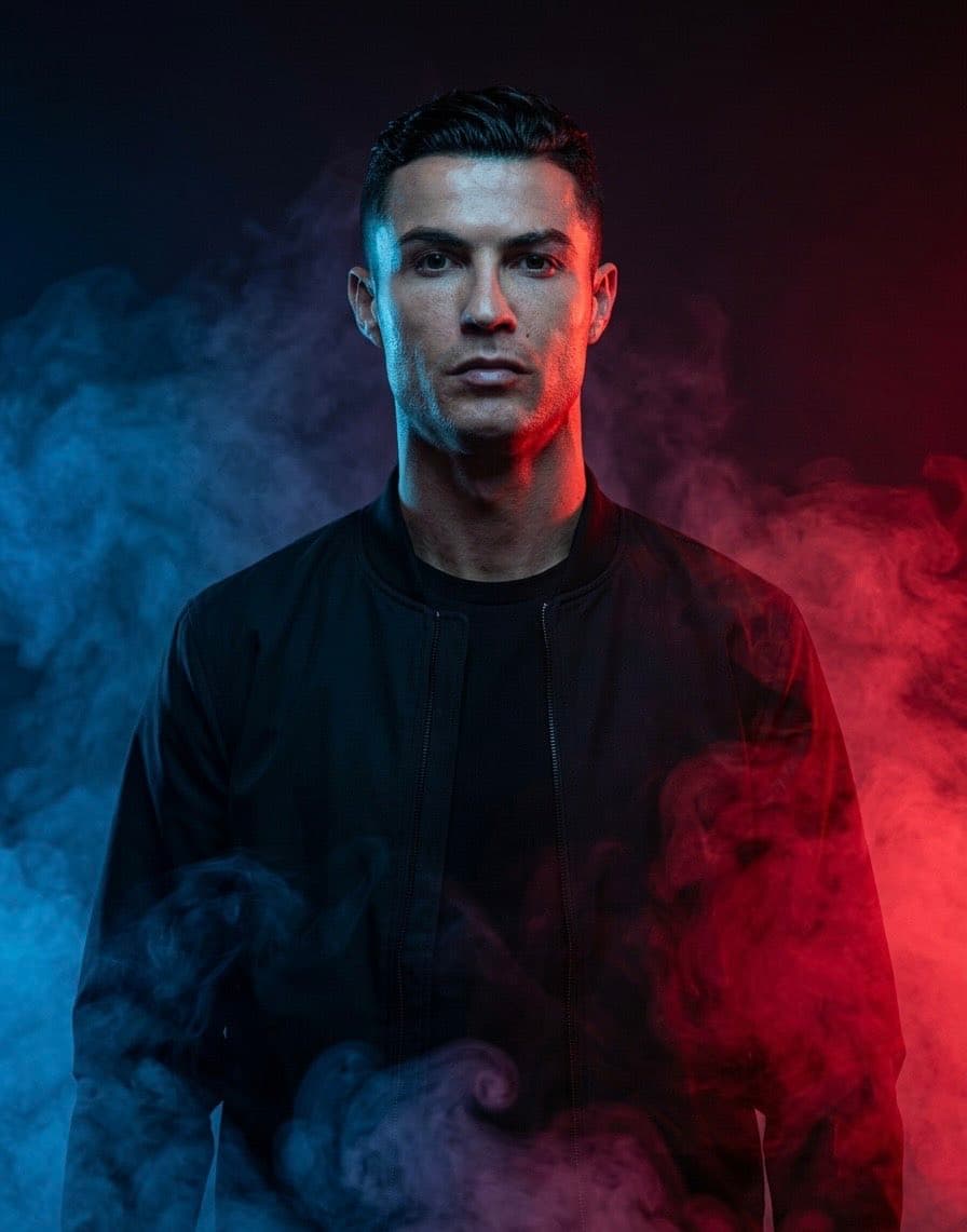 Cinematic Portraits of Famous Footballers and a Woman with Split Lighting — example 1