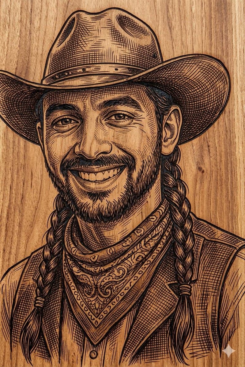 Western Outlaw Woodburning Pyrography Prompt — example 2
