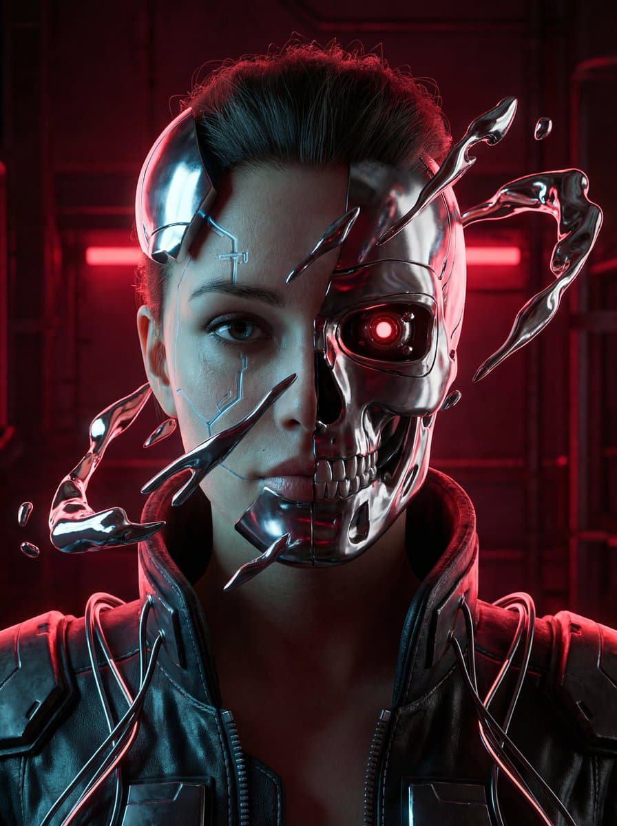 Cyberpunk Biomechanical Portrait — example 1