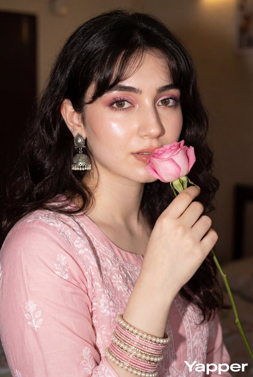 Glamorous Close-up Portrait with Traditional Outfit and Rose — example 1