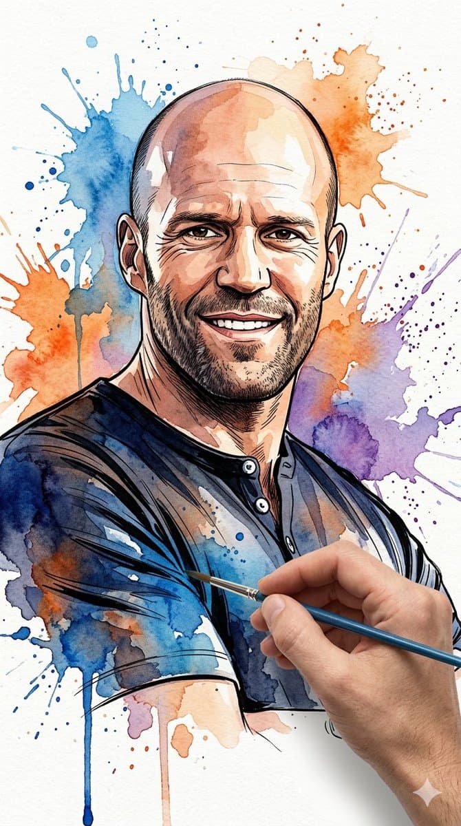 Vibrant Watercolor Portrait with Dynamic Paint Splashes — example 1