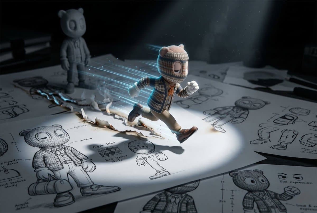 Cinematic Macro Toy Photography of a Sprinting Character — example 1