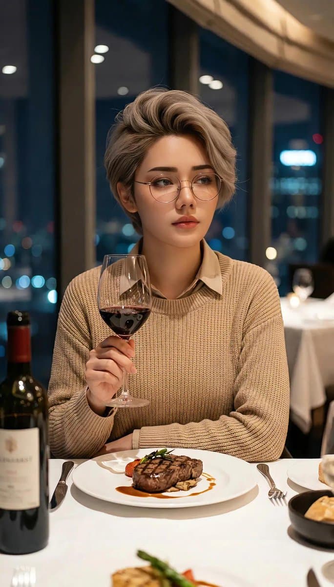 Cinematic Portrait in Fine Dining Restaurant — example 1