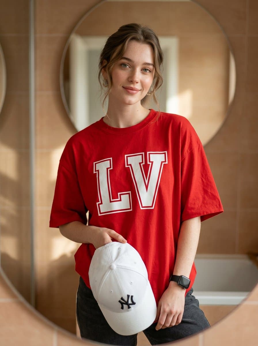 Fashion Editorial Portrait in Modern Bathroom — example 2