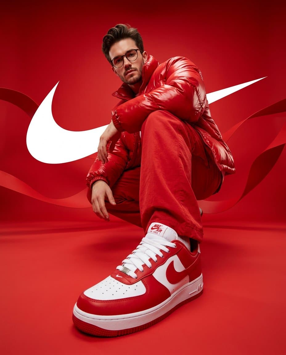 Streetwear Portrait in Red Puffer Jacket — example 1