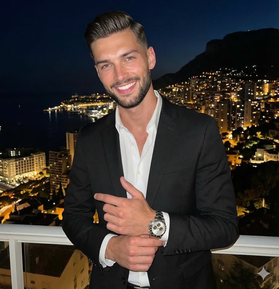 High Contrast Night Portrait with Flash and City Lights — example 1