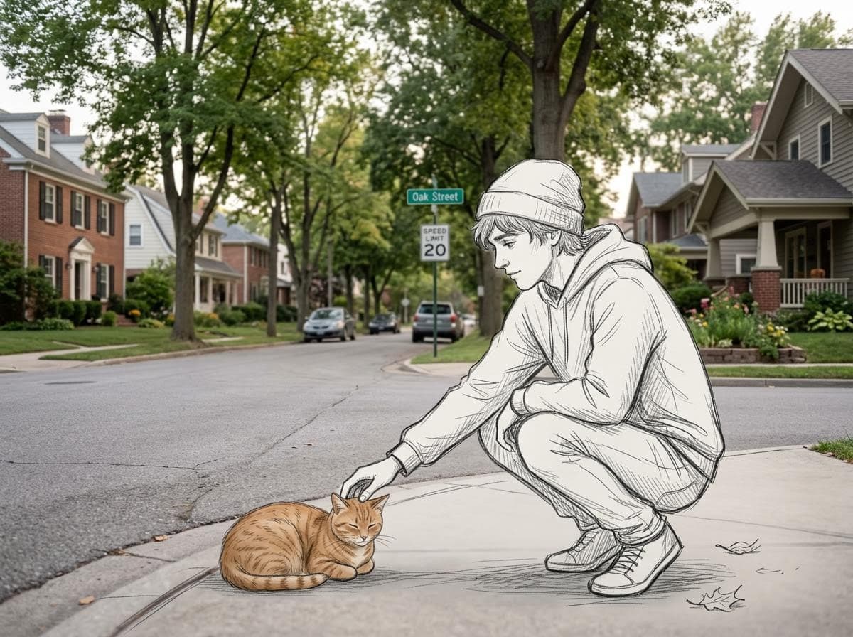Realistic Photo with Sketch Character Overlay — example 1