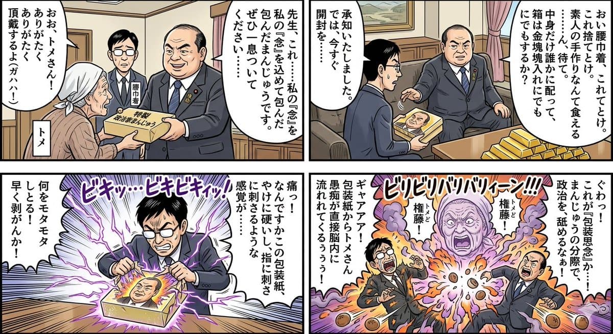 Four-Panel Manga: Politician Manju Incident — example 1