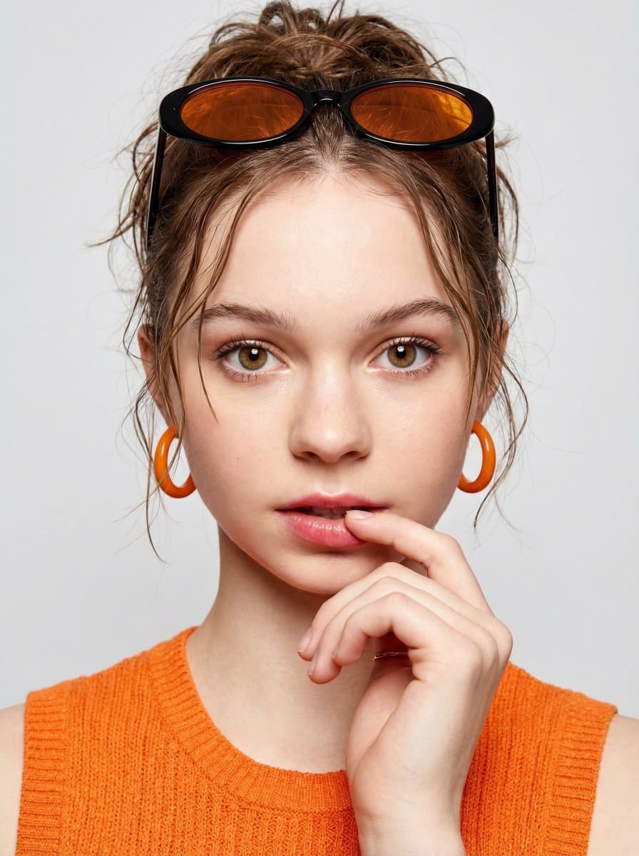 High-fashion editorial portrait with vivid orange accents — example 3