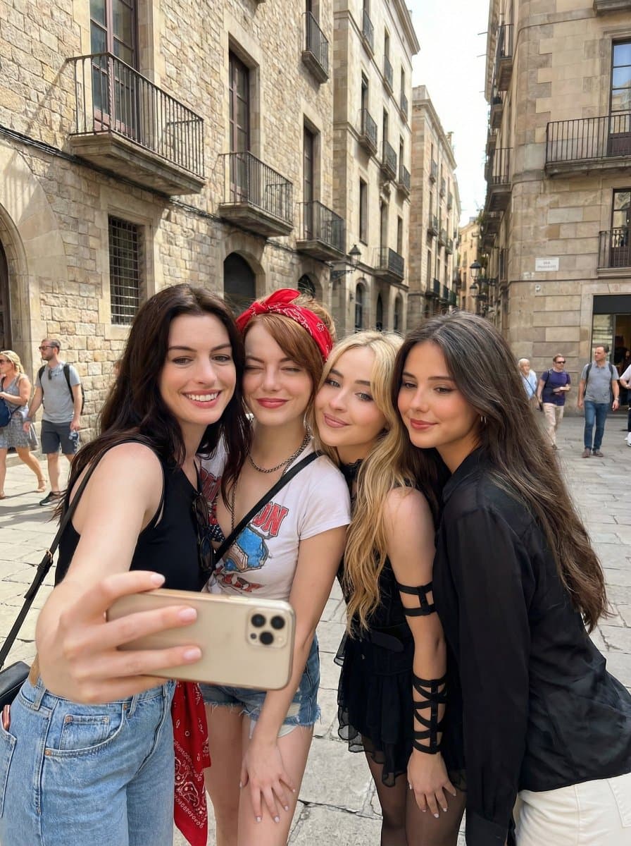 Group Selfie of Four Women in Barcelona — example 1