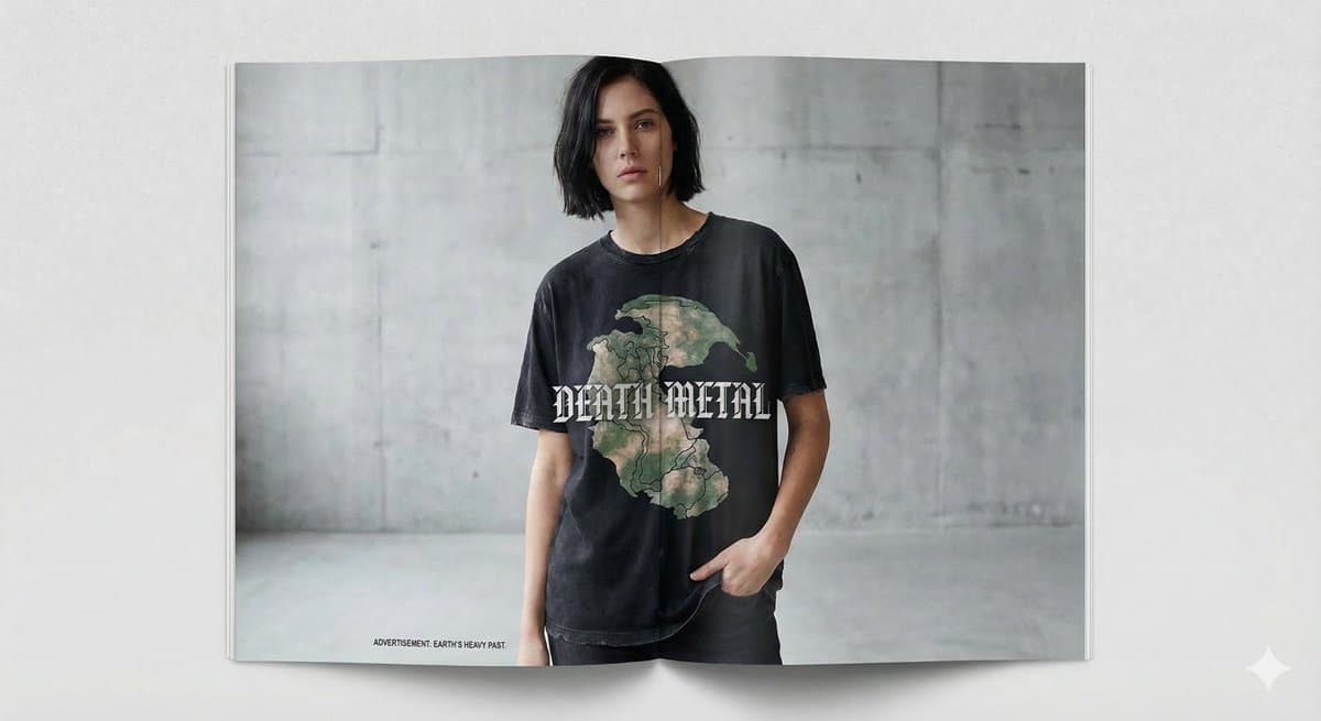 Generate a Pangea T-shirt Ad in Fashion Magazine Style — example 1