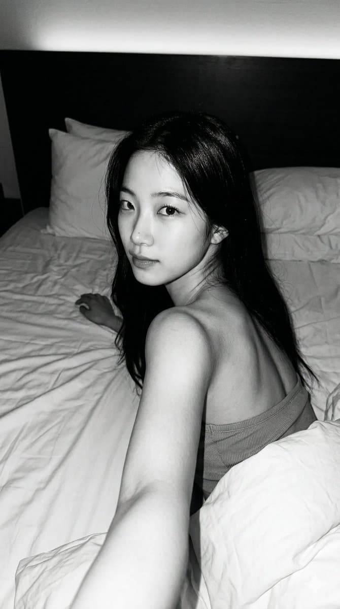 Black and White Noir Selfie of Kazuha — example 1