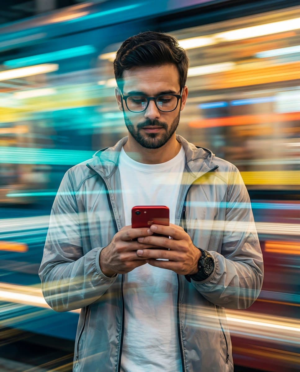 Man with Motion Blur Streaks and Double Exposure Effect — example 1
