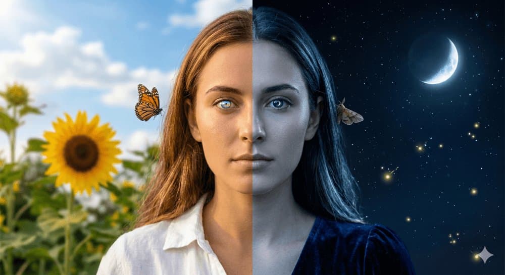 Day and Night Split Portrait Prompt for Nano Banana Pro — example 1