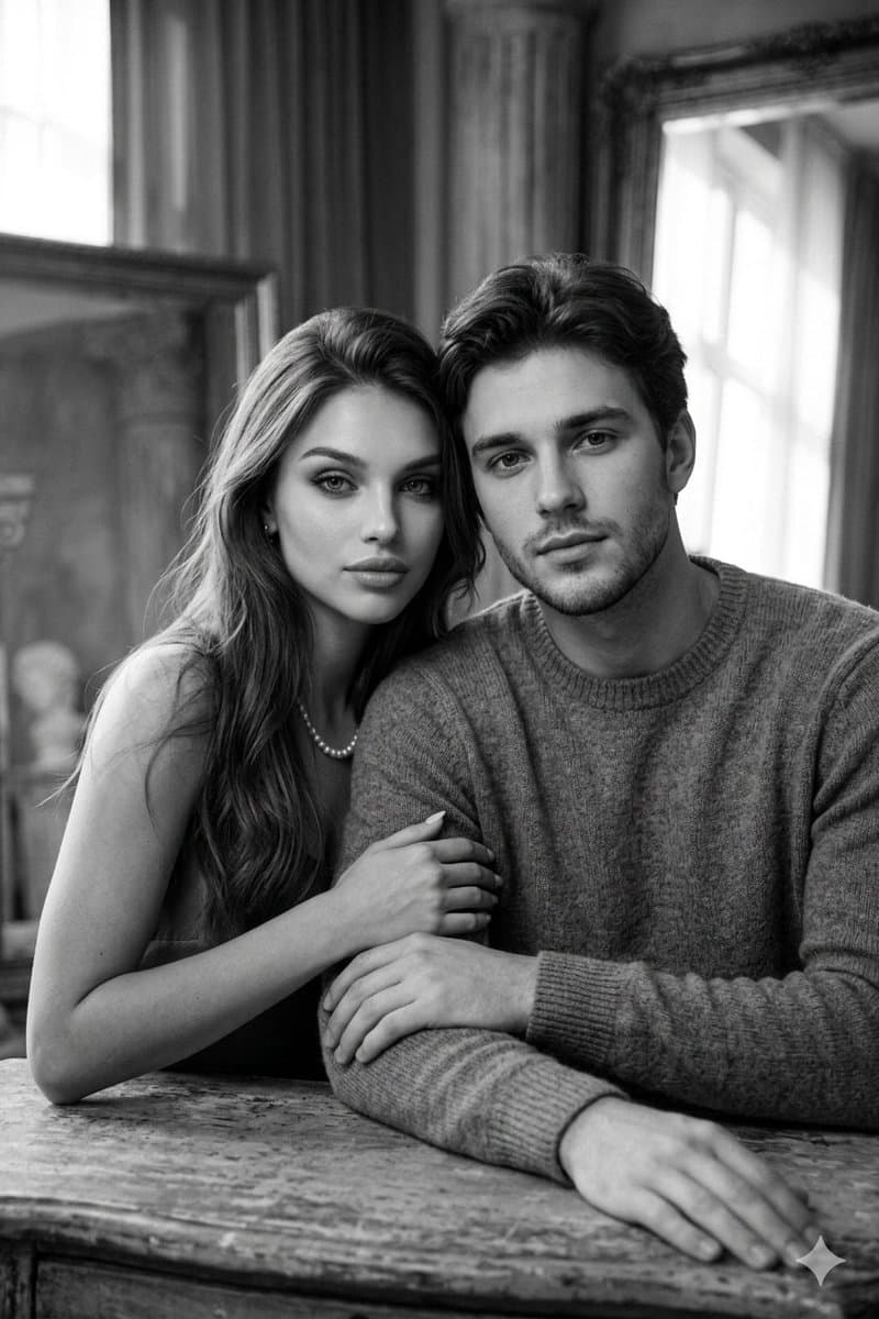 Cinematic Monochrome Couple Portrait — example 1