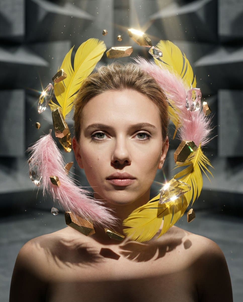 Surreal Portrait with Floating Elements — example 1