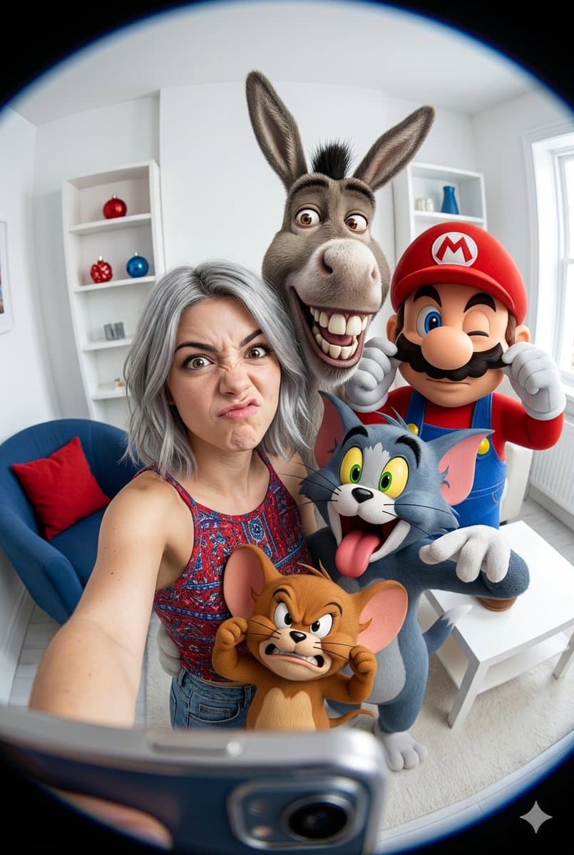 Fisheye Selfie with Animation Characters — example 1