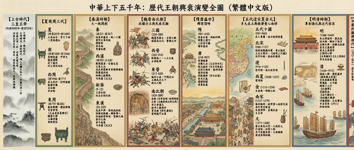 Chinese dynasties infographic timeline in traditional Chinese — example 2