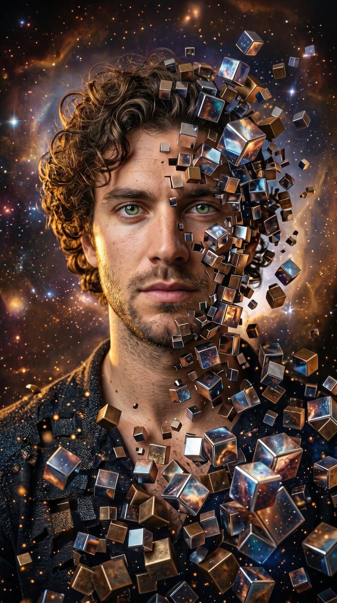 Deconstructed Metallic Cube Portrait โ example 1