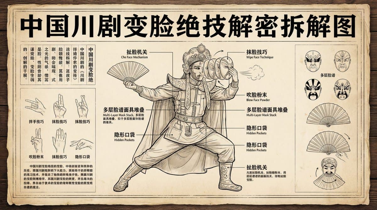 Sichuan opera face-changing technique infographic — example 1