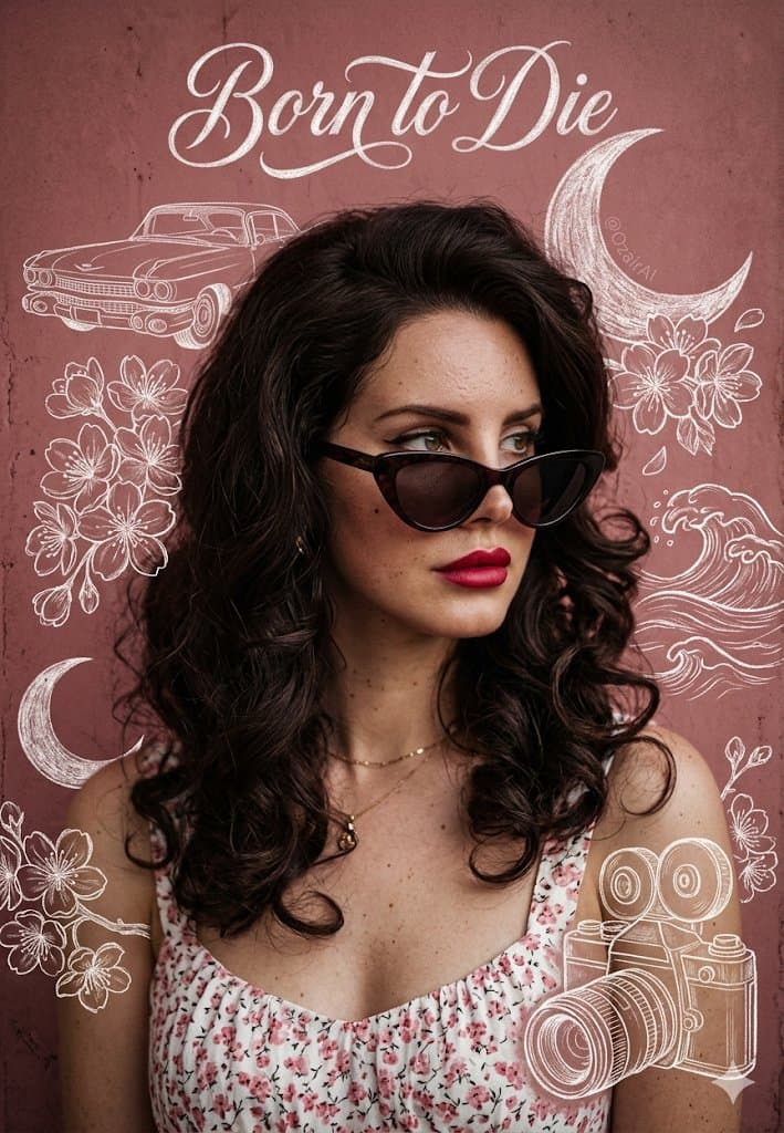Vintage Born To Die Portrait with Chalk Doodles — example 1