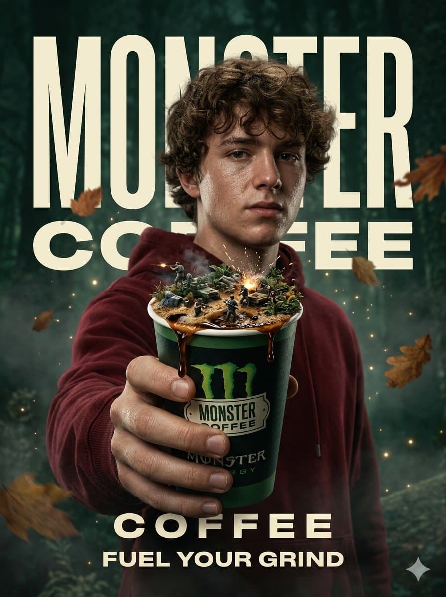 Surreal Monster Energy Coffee Advertisement — example 1
