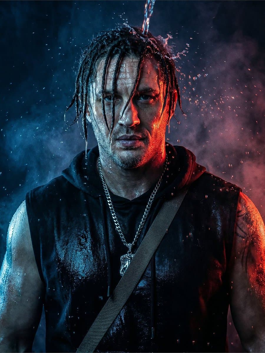 Dramatic Dual-Light Splash Portrait — example 1