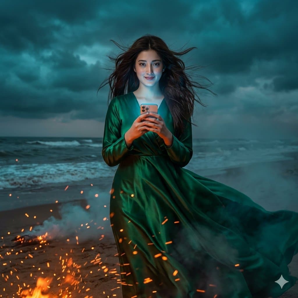 Stormy Beach Emerald Dress β example 1