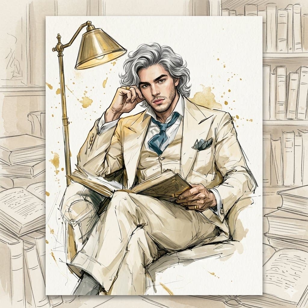 Ink and Watercolor Library Illustration — example 1