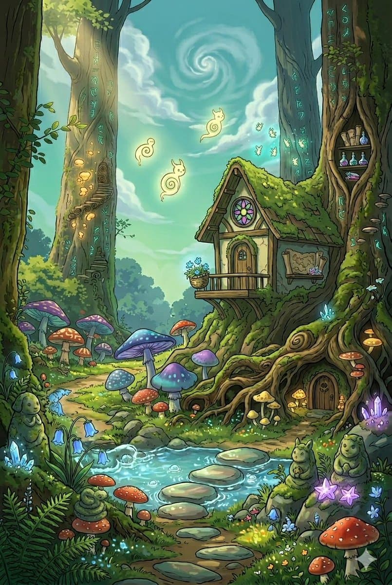 Whimsical Forest Cottage Illustration β example 2