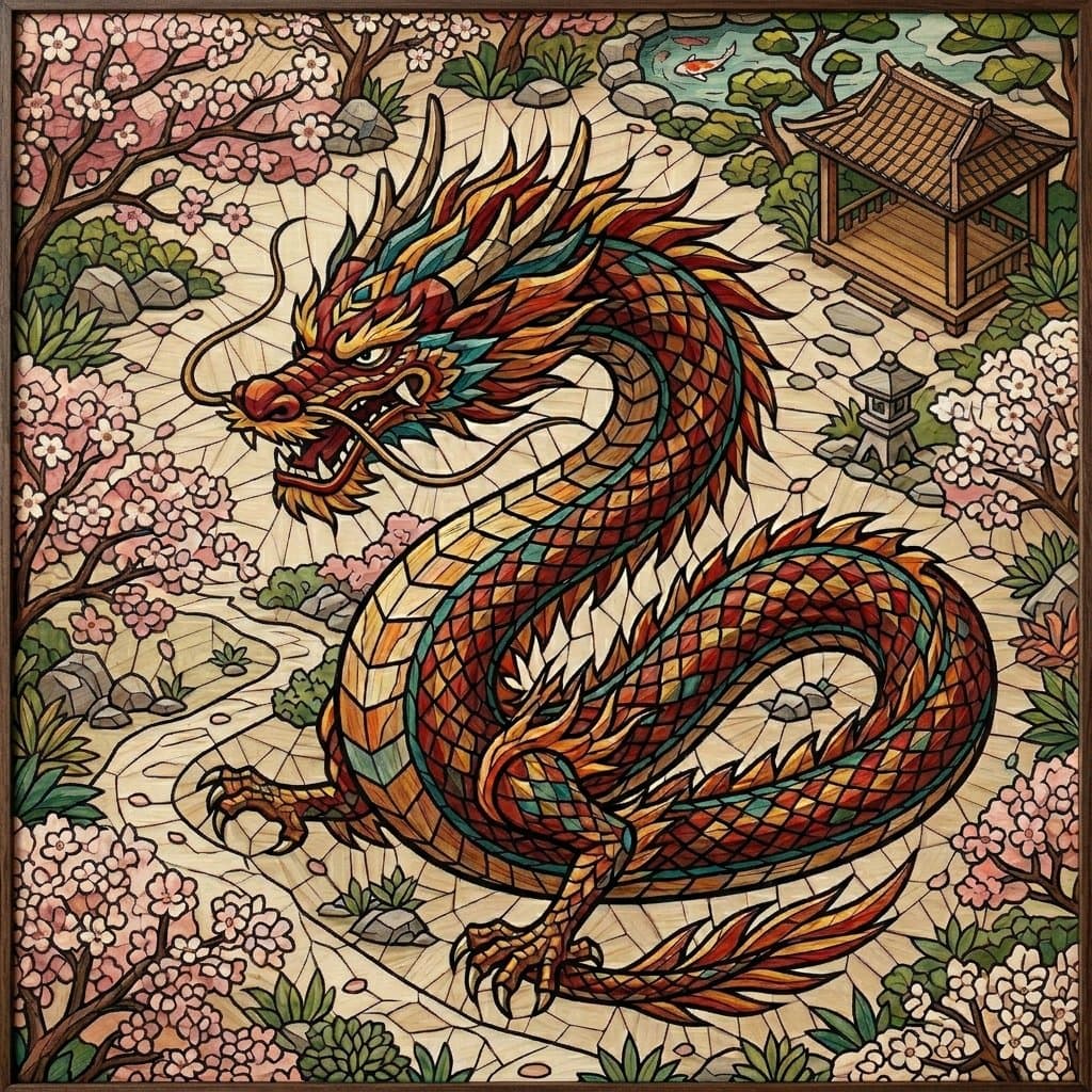 Chinese Dragon Wood Mosaic — example 2