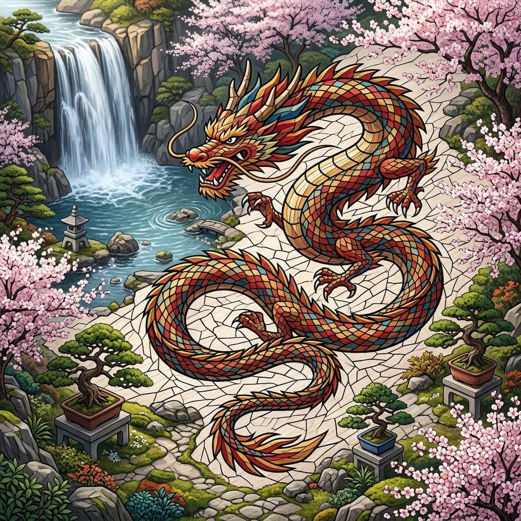 Chinese Dragon Wood Mosaic — example 4