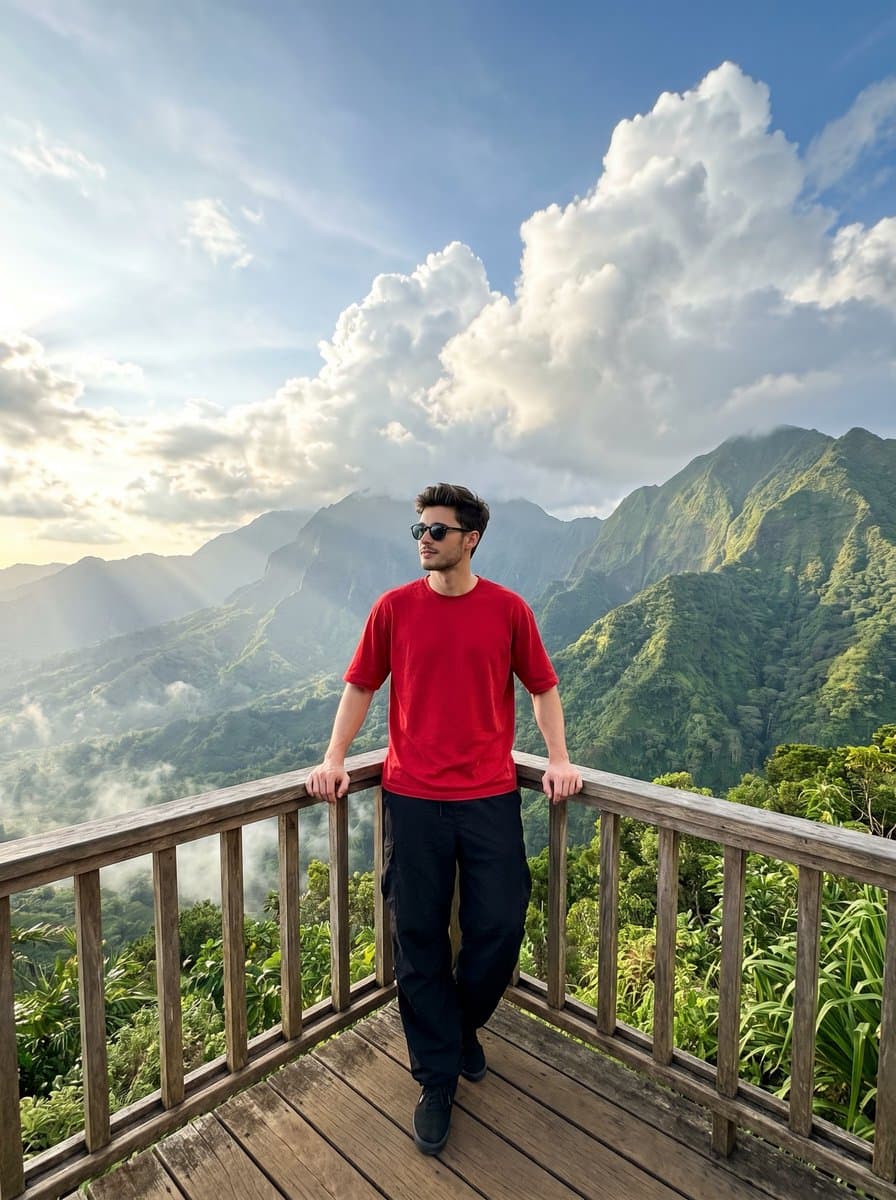 Travel Photo of Man on Mountain Overlook β example 1