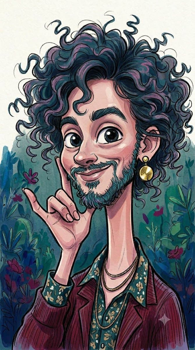 Curly Haired Watercolor Caricature — example 2