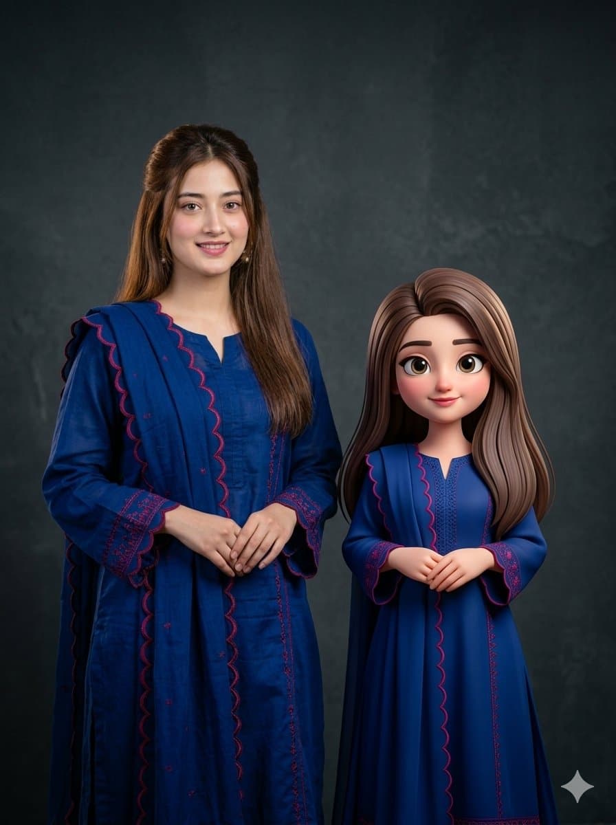 Woman with 3D Cartoon Miniature β example 1