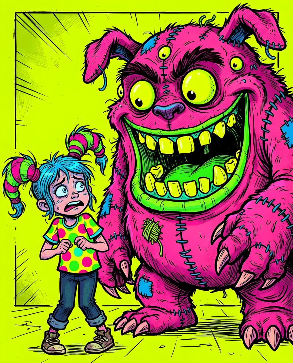Fluorescent Comic Book Monster Encounter — example 1