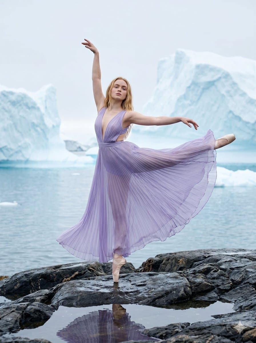 Ballerina on Arctic Icebergs — example 1