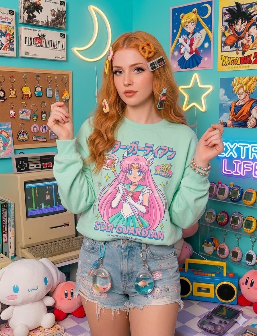 Nostalgic Gamer Girl Room Portrait — example 1