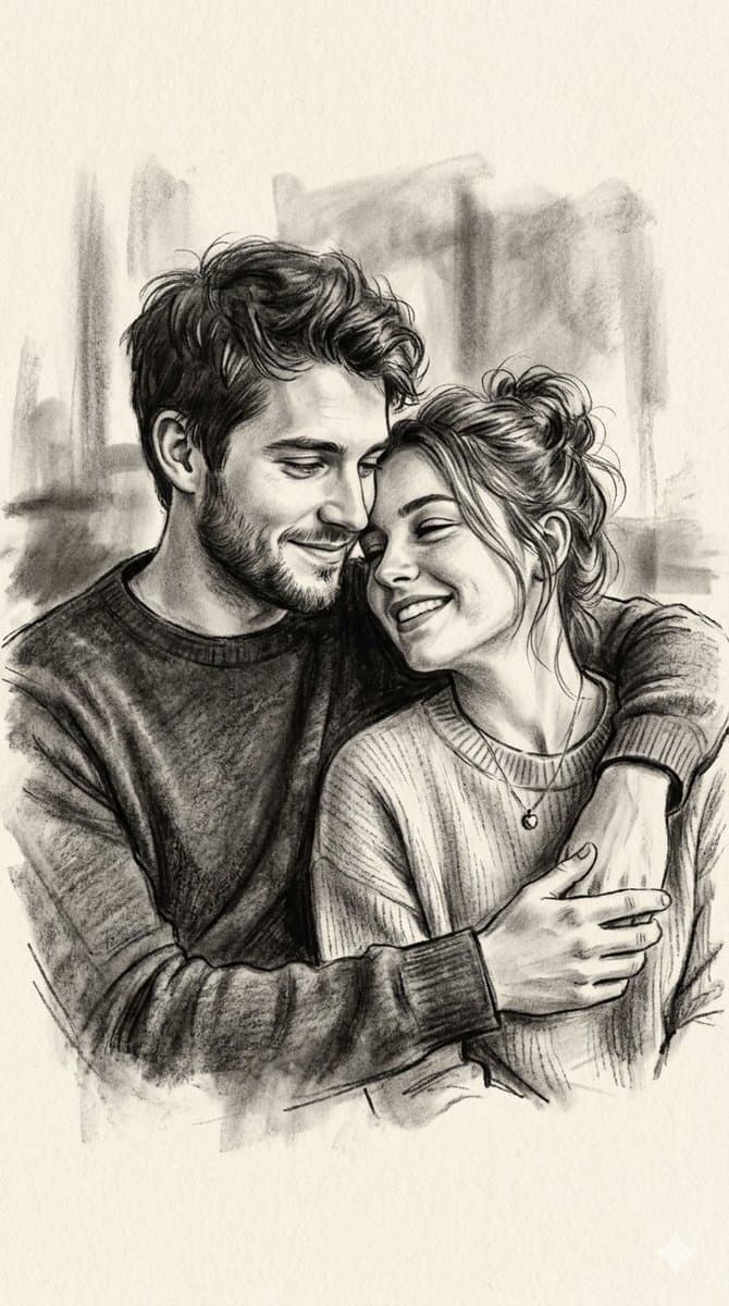 Charcoal and Pencil Couple Drawings — example 1