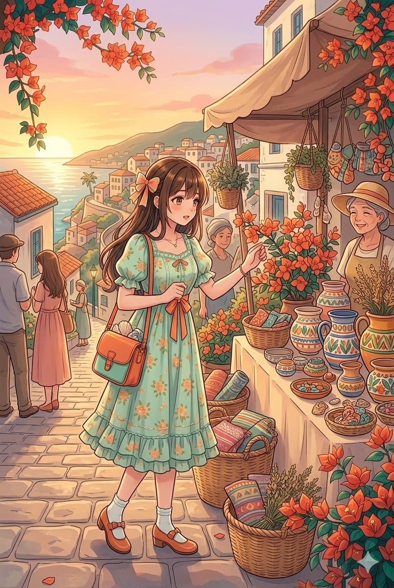 Anime Style Coastal Village Stroll — example 1