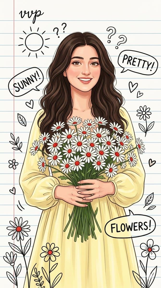 Lined Paper Illustration of Woman with Daisies β example 2
