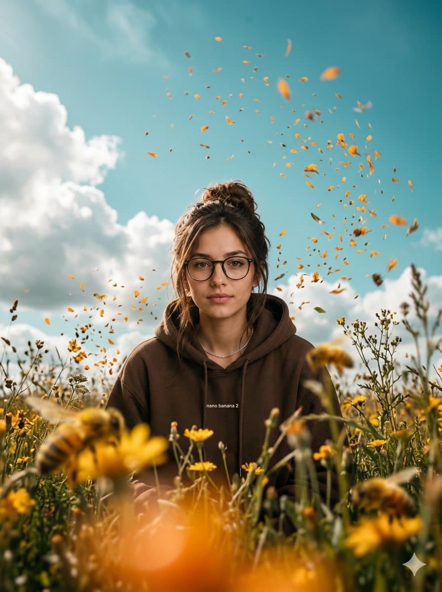 Cinematic Worm's-Eye View Field Portrait — example 1