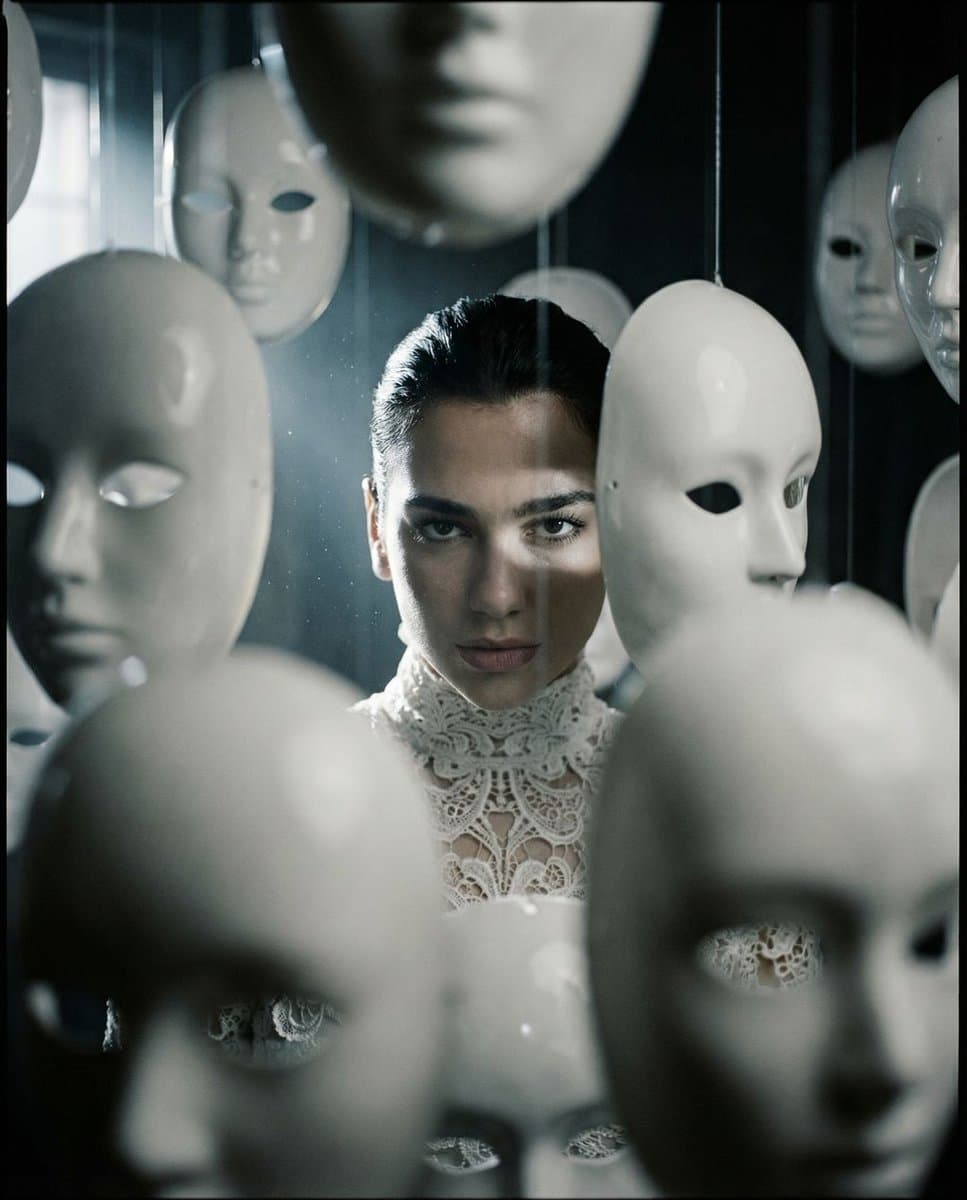 Surreal porcelain mask portrait — example 1