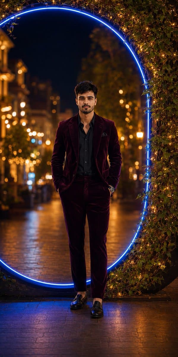 Luxury Velvet Suit Neon Portrait — example 1